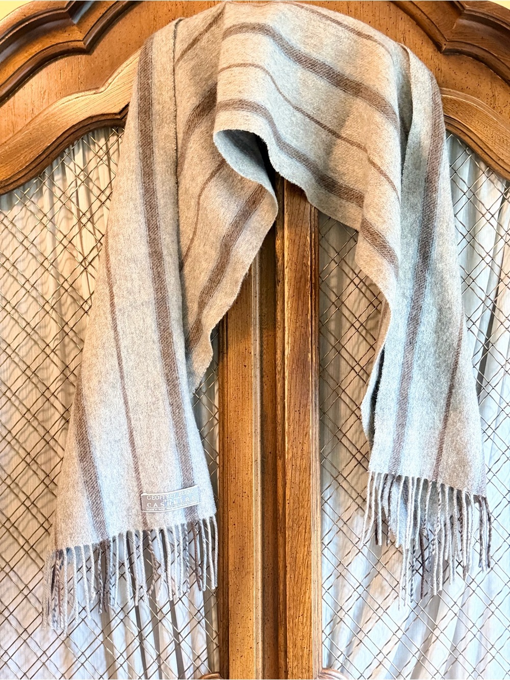 Geoffrey Beene 100% Pure Cashmere Striped Fringe Scarf